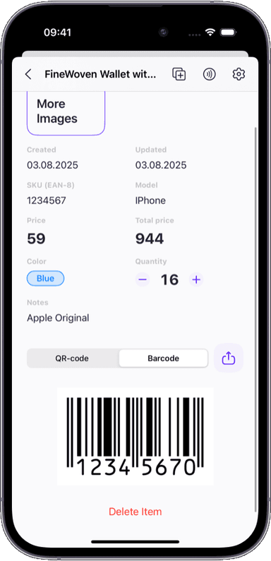 Preview of the Sklad inventory app interface 1